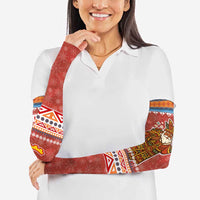 Angola Christmas Arm Sleeves with Red Snowflake Pattern Tribal Santa Claus Motif - Wonder Print Shop