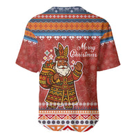 Angola Christmas Baseball Jersey with Red Snowflake Pattern Tribal Santa Claus Motif - Wonder Print Shop