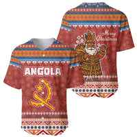 Angola Christmas Baseball Jersey with Red Snowflake Pattern Tribal Santa Claus Motif - Wonder Print Shop