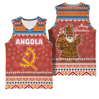 Angola Christmas Basketball Jersey with Red Snowflake Pattern Tribal Santa Claus Motif - Wonder Print Shop