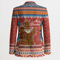 Angola Christmas Blazer with Red Snowflake Pattern Tribal Santa Claus Motif - Wonder Print Shop