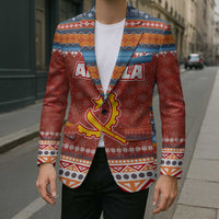 Angola Christmas Blazer with Red Snowflake Pattern Tribal Santa Claus Motif - Wonder Print Shop