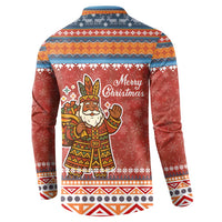 Angola Christmas Button Sweatshirt with Red Snowflake Pattern Tribal Santa Claus Motif - Wonder Print Shop