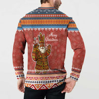 Angola Christmas Button Sweatshirt with Red Snowflake Pattern Tribal Santa Claus Motif - Wonder Print Shop