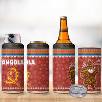 Angola Christmas 4 in 1 Can Cooler Tumbler with Red Snowflake Pattern Tribal Santa Claus Motif - Wonder Print Shop