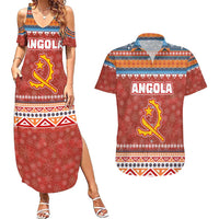 Angola Christmas Couples Matching Summer Maxi Dress and Hawaiian Shirt with Red Snowflake Pattern Tribal Santa Claus Motif - Wonder Print Shop