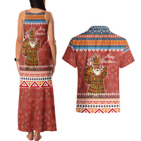 Angola Christmas Couples Matching Tank Maxi Dress and Hawaiian Shirt with Red Snowflake Pattern Tribal Santa Claus Motif - Wonder Print Shop