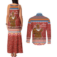 Angola Christmas Couples Matching Tank Maxi Dress and Long Sleeve Button Shirt with Red Snowflake Pattern Tribal Santa Claus Motif - Wonder Print Shop