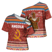 Angola Christmas Cross Shoulder Shirt with Red Snowflake Pattern Tribal Santa Claus Motif - Wonder Print Shop