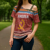 Angola Christmas Cross Shoulder Shirt with Red Snowflake Pattern Tribal Santa Claus Motif - Wonder Print Shop