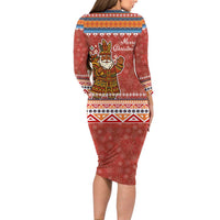 Angola Christmas Family Matching Long Sleeve Bodycon Dress and Hawaiian Shirt with Red Snowflake Pattern Tribal Santa Claus Motif - Wonder Print Shop