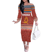 Angola Christmas Family Matching Off The Shoulder Long Sleeve Dress and Hawaiian Shirt with Red Snowflake Pattern Tribal Santa Claus Motif - Wonder Print Shop