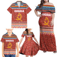 Angola Christmas Family Matching Off Shoulder Maxi Dress and Hawaiian Shirt with Red Snowflake Pattern Tribal Santa Claus Motif - Wonder Print Shop