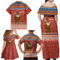 Angola Christmas Family Matching Off Shoulder Maxi Dress and Hawaiian Shirt with Red Snowflake Pattern Tribal Santa Claus Motif - Wonder Print Shop