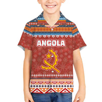 Angola Christmas Family Matching Off Shoulder Maxi Dress and Hawaiian Shirt with Red Snowflake Pattern Tribal Santa Claus Motif - Wonder Print Shop