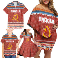 Angola Christmas Family Matching Off Shoulder Short Dress and Hawaiian Shirt with Red Snowflake Pattern Tribal Santa Claus Motif - Wonder Print Shop