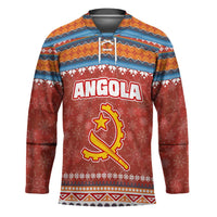 Angola Christmas Hockey Jersey with Red Snowflake Pattern Tribal Santa Claus Motif - Wonder Print Shop
