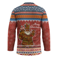 Angola Christmas Hockey Jersey with Red Snowflake Pattern Tribal Santa Claus Motif - Wonder Print Shop