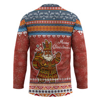 Angola Christmas Hockey Jersey with Red Snowflake Pattern Tribal Santa Claus Motif - Wonder Print Shop
