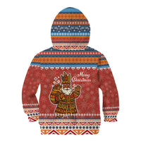 Angola Christmas Kid Hoodie with Red Snowflake Pattern Tribal Santa Claus Motif - Wonder Print Shop