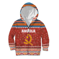 Angola Christmas Kid Hoodie with Red Snowflake Pattern Tribal Santa Claus Motif - Wonder Print Shop