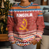 Angola Christmas Kid Ugly Christmas Sweater with Red Snowflake Pattern Tribal Santa Claus Motif - Wonder Print Shop