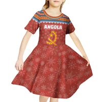 Angola Christmas Kid Short Sleeve Dress with Red Snowflake Pattern Tribal Santa Claus Motif - Wonder Print Shop
