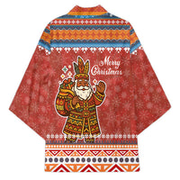 Angola Christmas Kimono with Red Snowflake Pattern Tribal Santa Claus Motif - Wonder Print Shop
