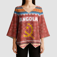 Angola Christmas Kimono Sleeve Blouse with Red Snowflake Pattern Tribal Santa Claus Motif - Wonder Print Shop
