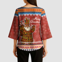 Angola Christmas Kimono Sleeve Blouse with Red Snowflake Pattern Tribal Santa Claus Motif - Wonder Print Shop