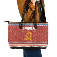 Angola Christmas Leather Tote Bag with Red Snowflake Pattern Tribal Santa Claus Motif - Wonder Print Shop