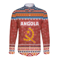 Angola Christmas Long Sleeve Button Shirt with Red Snowflake Pattern Tribal Santa Claus Motif - Wonder Print Shop