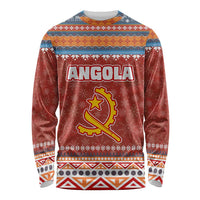Angola Christmas Long Sleeve Shirt with Red Snowflake Pattern Tribal Santa Claus Motif - Wonder Print Shop
