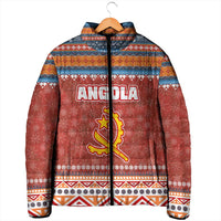 Angola Christmas Padded Jacket with Red Snowflake Pattern Tribal Santa Claus Motif - Wonder Print Shop
