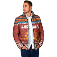 Angola Christmas Padded Jacket with Red Snowflake Pattern Tribal Santa Claus Motif - Wonder Print Shop