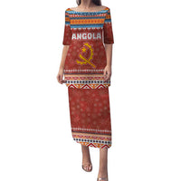 Angola Christmas Puletasi with Red Snowflake Pattern Tribal Santa Claus Motif - Wonder Print Shop