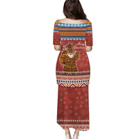 Angola Christmas Puletasi with Red Snowflake Pattern Tribal Santa Claus Motif - Wonder Print Shop