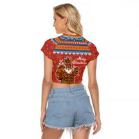 Angola Christmas Raglan Cropped T Shirt with Red Snowflake Pattern Tribal Santa Claus Motif - Wonder Print Shop