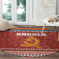 Angola Christmas Round Carpet with Red Snowflake Pattern Tribal Santa Claus Motif - Wonder Print Shop