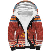 Angola Christmas Sherpa Hoodie with Red Snowflake Pattern Tribal Santa Claus Motif - Wonder Print Shop