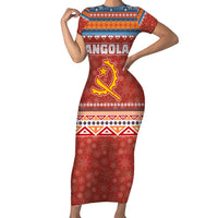 Angola Christmas Short Sleeve Bodycon Dress with Red Snowflake Pattern Tribal Santa Claus Motif - Wonder Print Shop