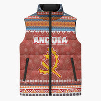 Angola Christmas Sleeveless Puffer Jacket with Red Snowflake Pattern Tribal Santa Claus Motif - Wonder Print Shop