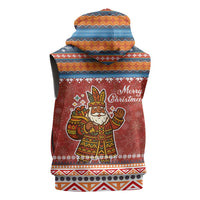 Angola Christmas Sleeveless Zip Hoodie with Red Snowflake Pattern Tribal Santa Claus Motif - Wonder Print Shop