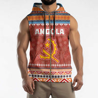 Angola Christmas Sleeveless Zip Hoodie with Red Snowflake Pattern Tribal Santa Claus Motif - Wonder Print Shop