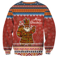 Angola Christmas Sweatshirt with Red Snowflake Pattern Tribal Santa Claus Motif - Wonder Print Shop