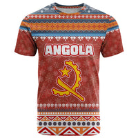 Angola Christmas T Shirt with Red Snowflake Pattern Tribal Santa Claus Motif - Wonder Print Shop