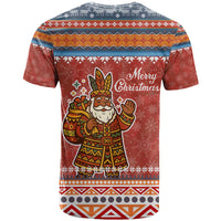 Angola Christmas T Shirt with Red Snowflake Pattern Tribal Santa Claus Motif - Wonder Print Shop