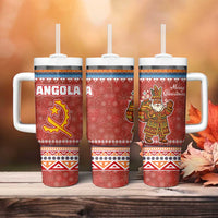 Angola Christmas Tumbler With Handle with Red Snowflake Pattern Tribal Santa Claus Motif - Wonder Print Shop
