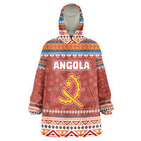 Angola Christmas Wearable Blanket Hoodie with Red Snowflake Pattern Tribal Santa Claus Motif - Wonder Print Shop