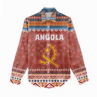 Angola Christmas Women Casual Shirt with Red Snowflake Pattern Tribal Santa Claus Motif - Wonder Print Shop